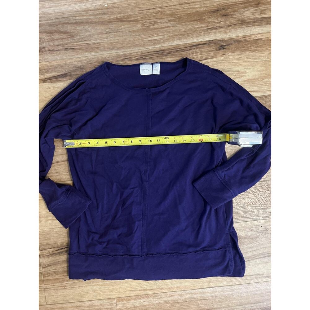 Chicos Wm 0 Zenergy Top‎ Purple Open Shoulder Pleated Cotton Sweater Chic Y2K